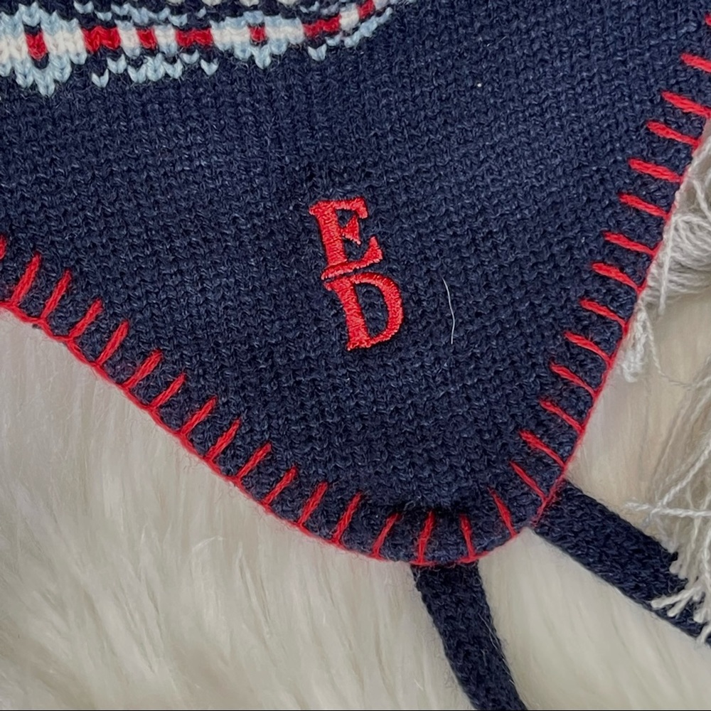 ♥️ELLEN DENGENERES hat and scarf fringe Pom Pom SET KINDNESS Navy Red Set - Picture 4 of 10